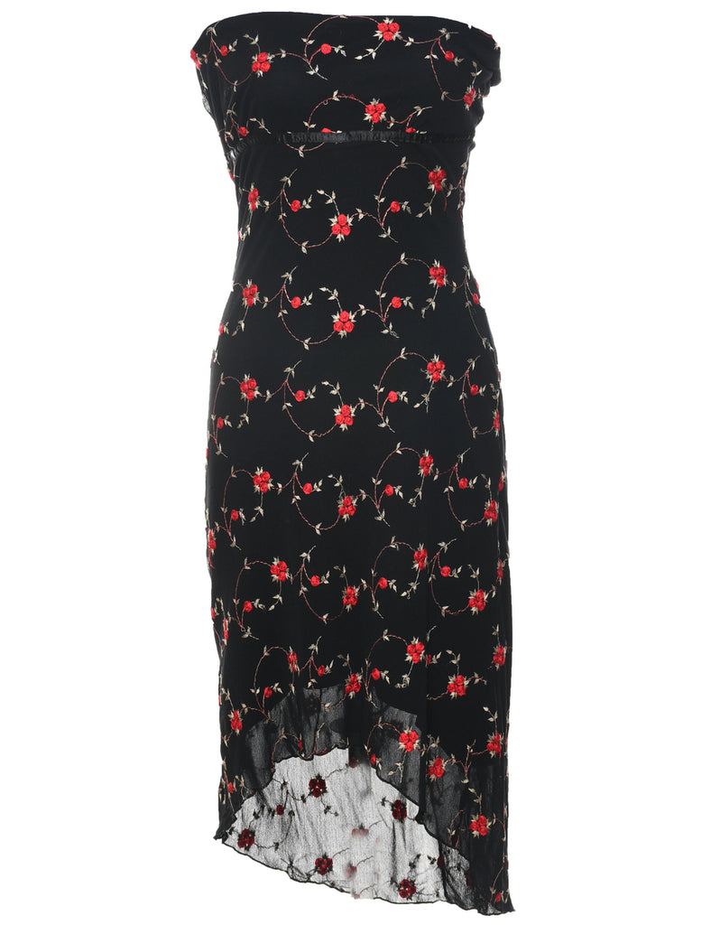 Embroidered Y2K Strapless Dress - S