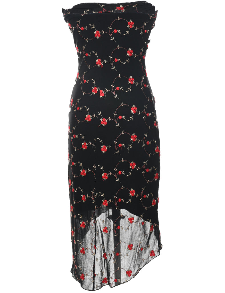 Embroidered Y2K Strapless Dress - S