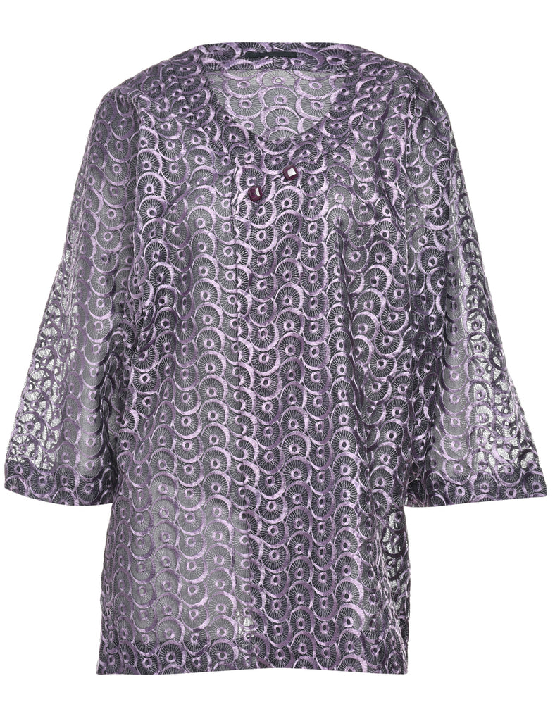 Embroidery Purple Cropped Kimono - L
