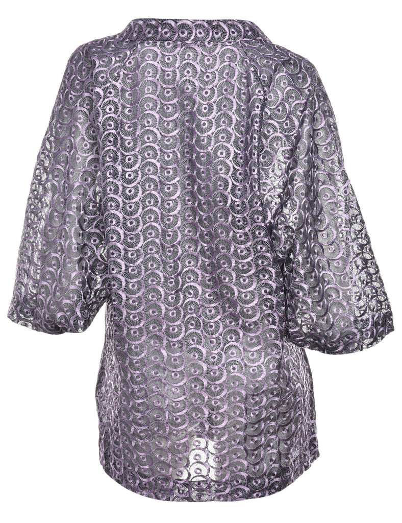 Embroidery Purple Cropped Kimono - L