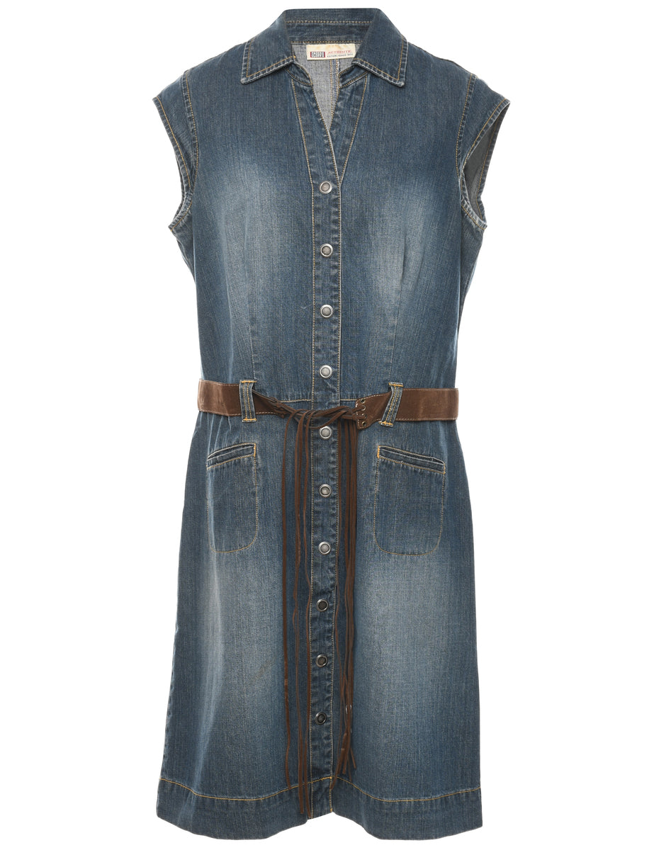Women's Faded Wash Y2K Denim Dress Denim, M | Beyond Retro Women's Faded Wash Y2K Denim Dress Denim, M | Beyond Retro