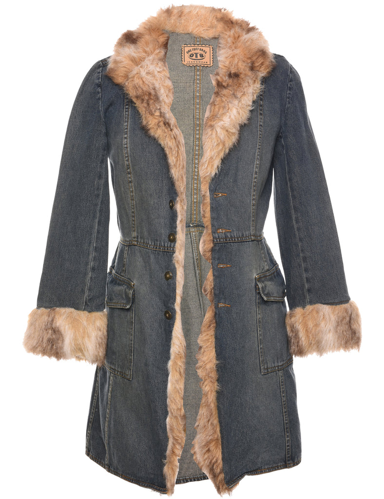 Faux Fur Trim Y2K Denim Jacket - S