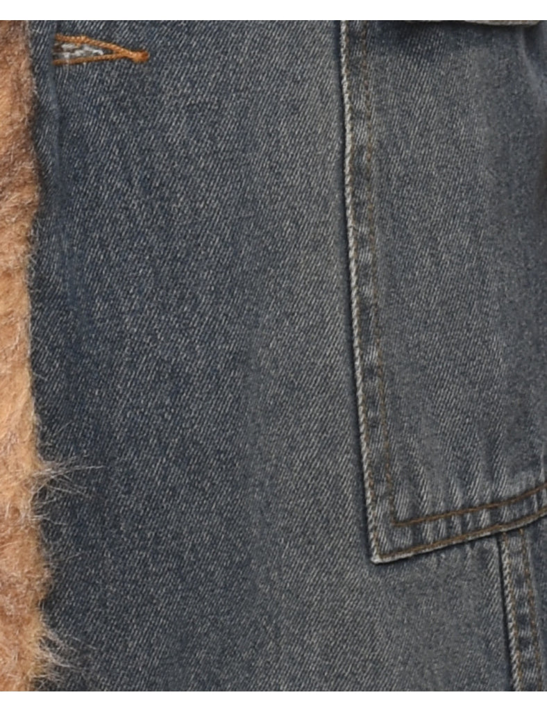 Faux Fur Trim Y2K Denim Jacket - S