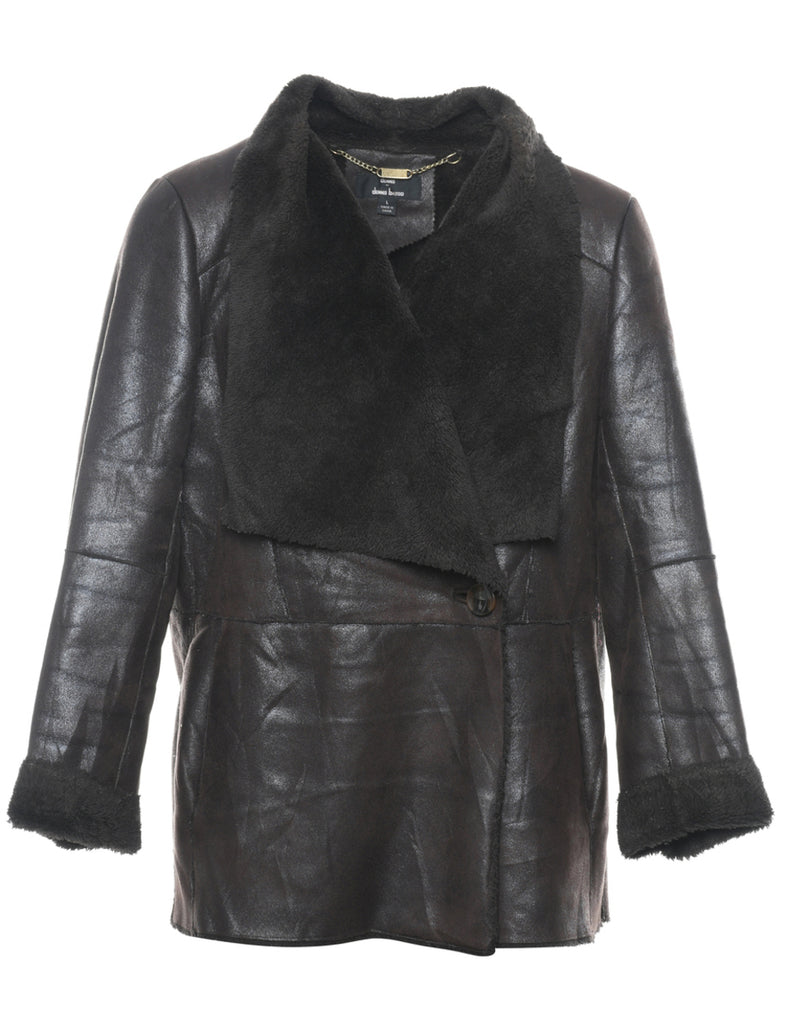 Faux Shearling Lining Cropped Coat - L