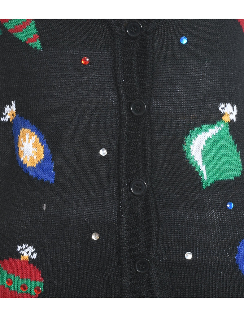 Festive Bauble Design Knit Multi-Colour Christmas Vest - M