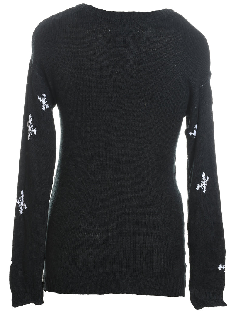 Festive Design Black Knit Christmas Jumper - S