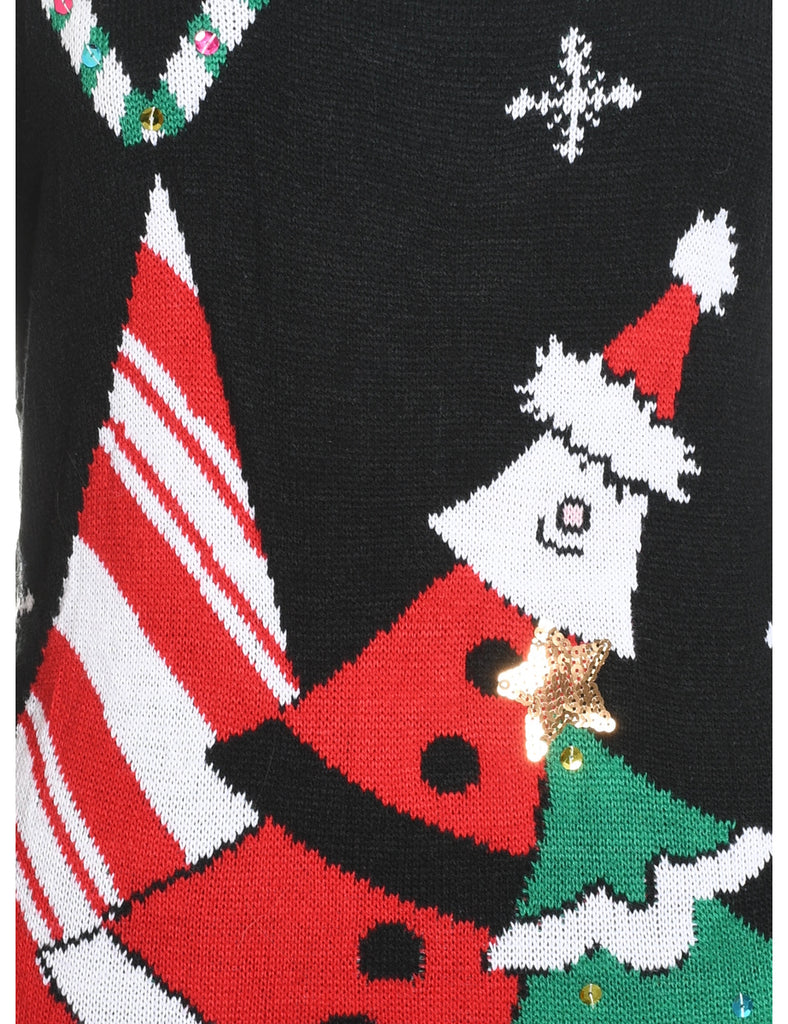 Festive Design Black Knit Christmas Jumper - S