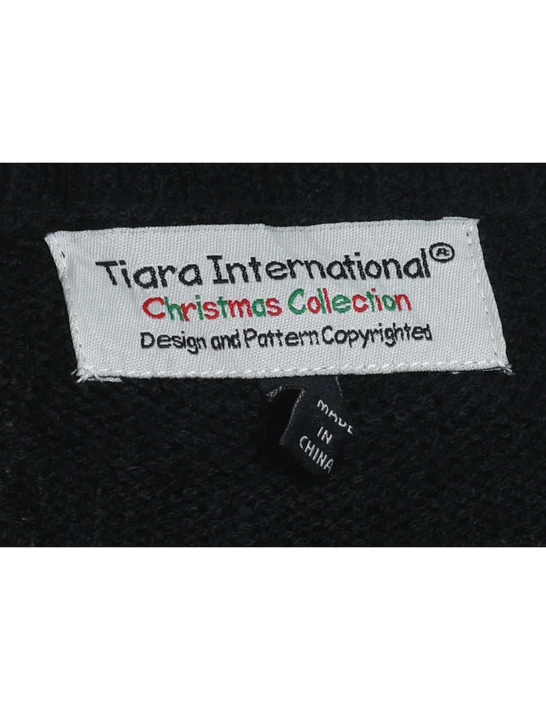 Festive Design Black Knit Christmas Jumper - S
