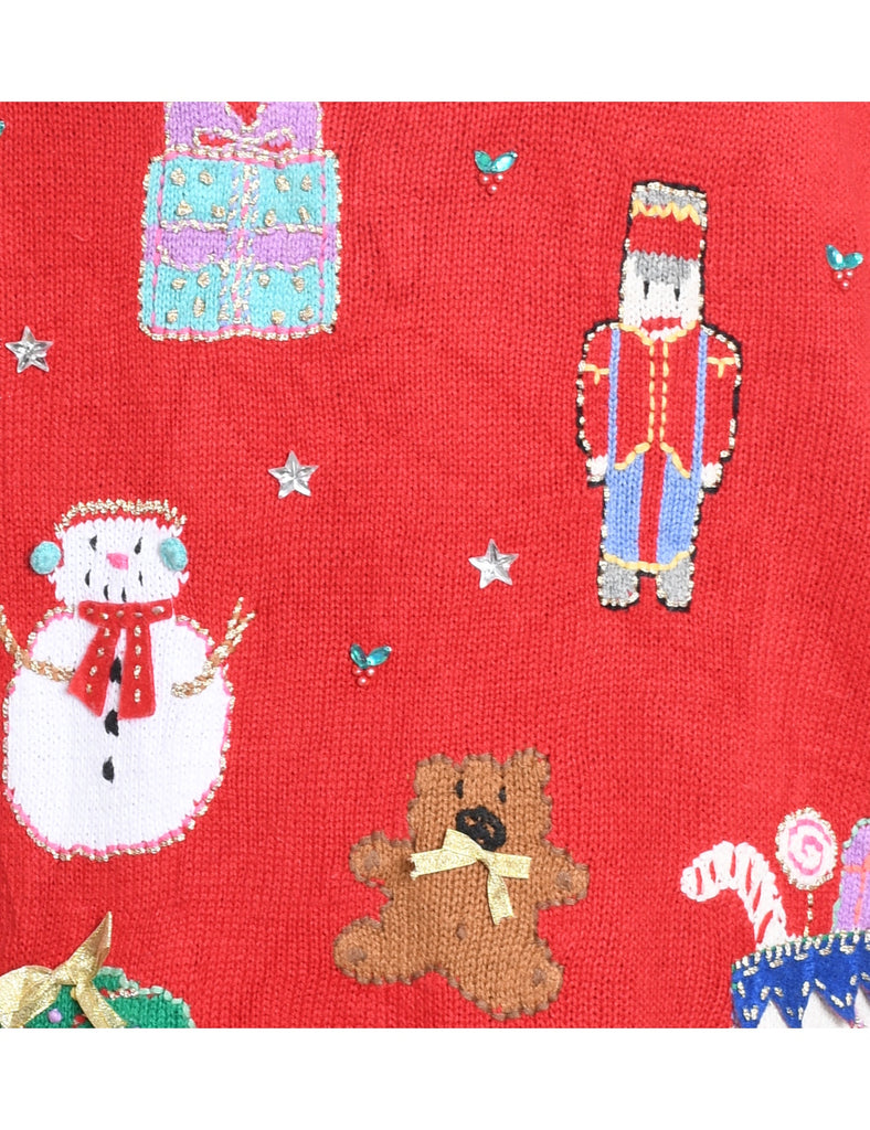 Festive Print Christmas Cardigan - S