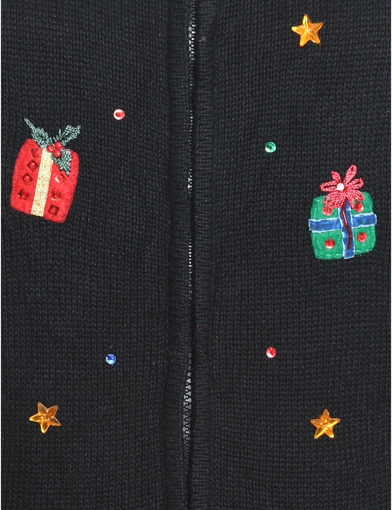 Festive Print Christmas Cardigan - S