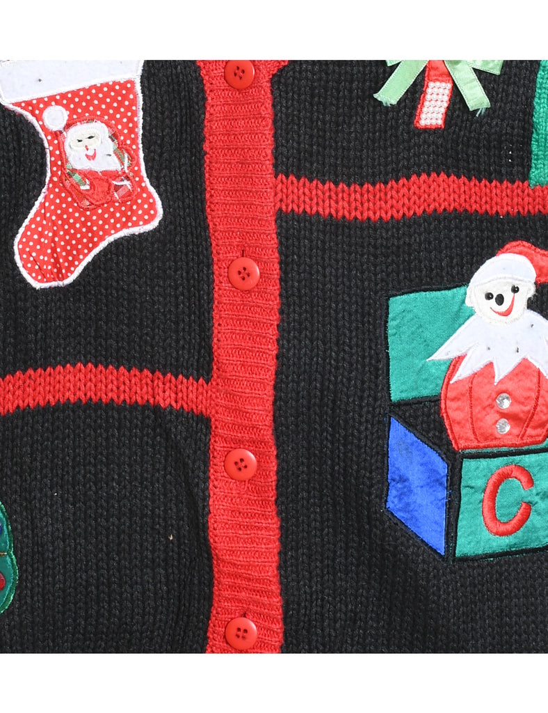 Festive Print Christmas Cardigan - M