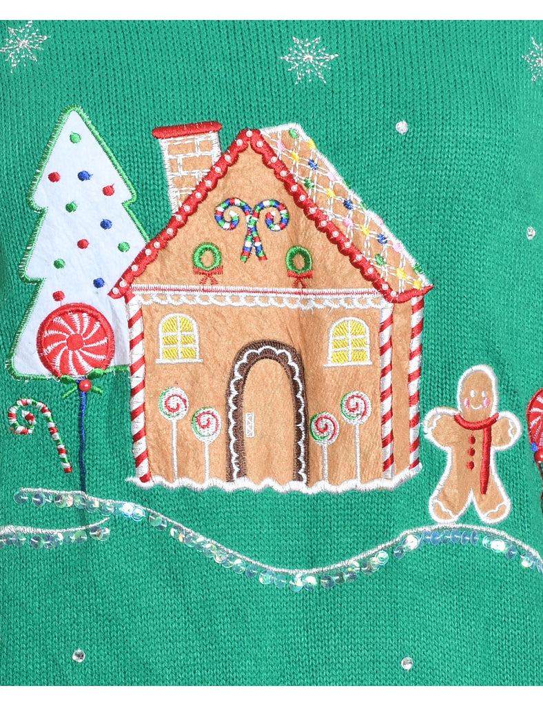 Festive Print Christmas Jumper - L