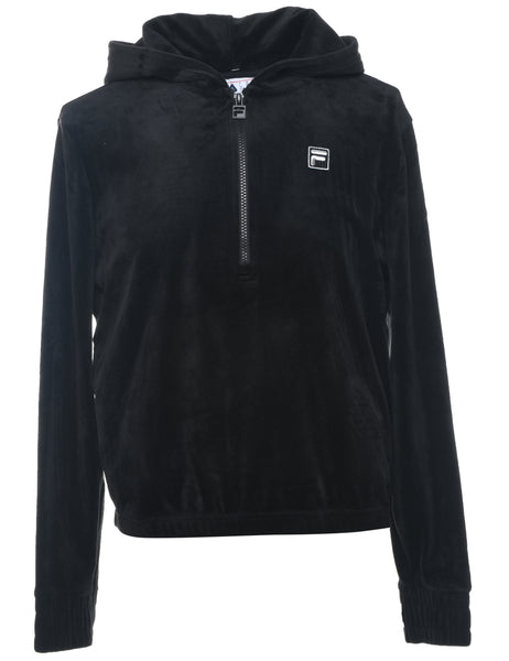 Women s Fila Fila Hooded Y2K Velour Sweatshirt Black S Beyond Retro