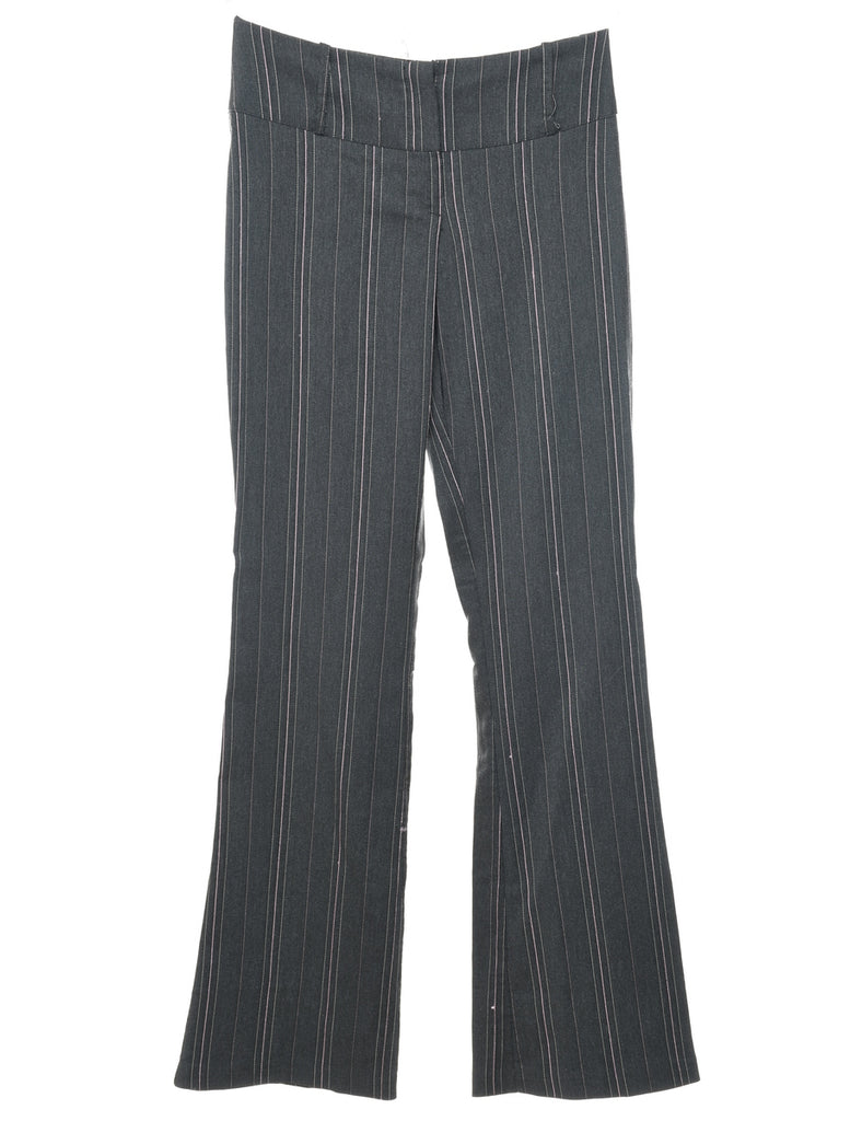 Flared Grey Pinstriped Low Rise Y2K Trousers - W26 L31