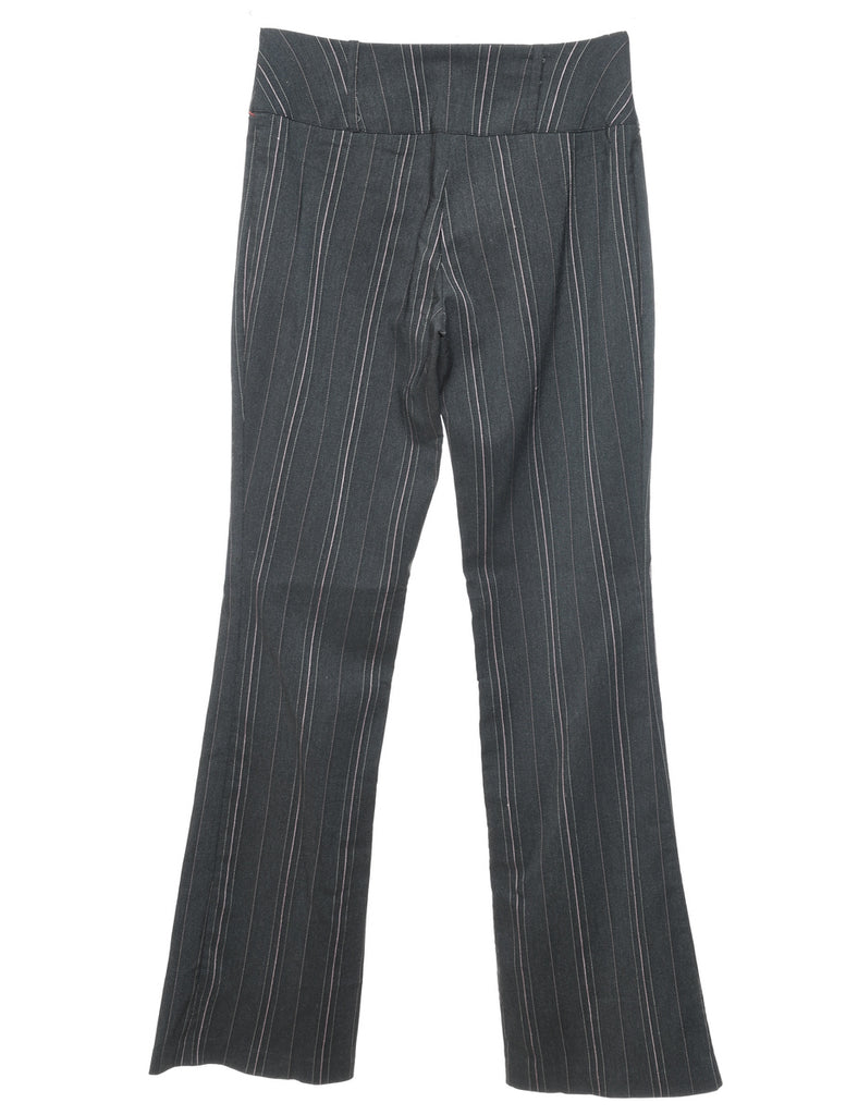 Flared Grey Pinstriped Low Rise Y2K Trousers - W26 L31