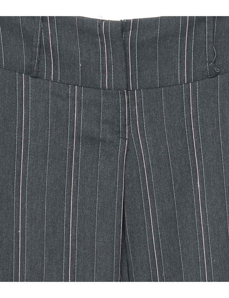 Flared Grey Pinstriped Low Rise Y2K Trousers - W26 L31