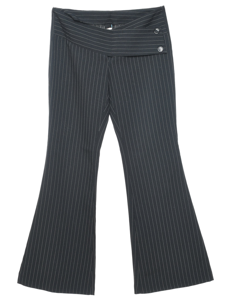 Flared Leg Black & White Pinstriped Y2K Trousers - W30 L33
