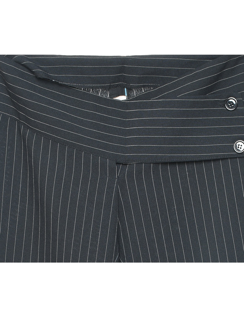 Flared Leg Black & White Pinstriped Y2K Trousers - W30 L33