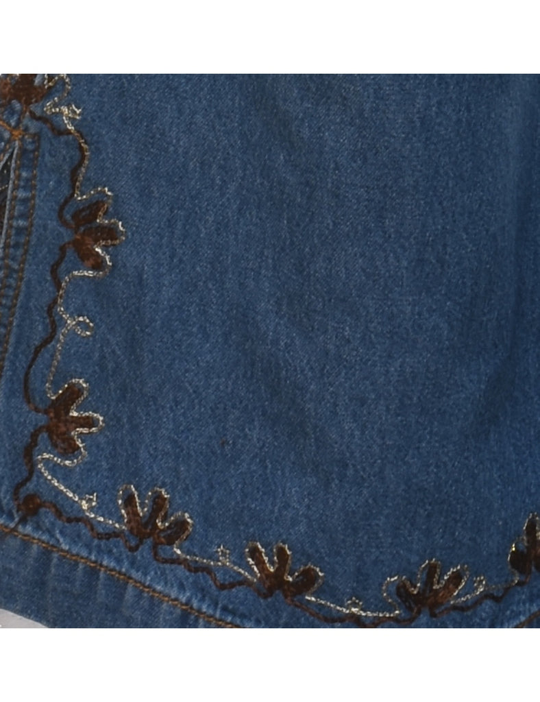 Flared Leg Embroidered Medium Wash Denim Trousers - W20 L32