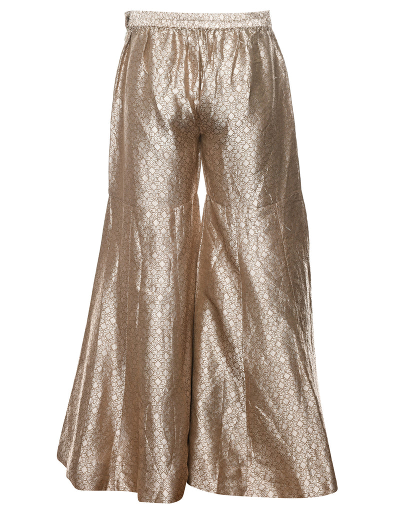 Flared Leg Gold Jacquard Trousers - W28 L31