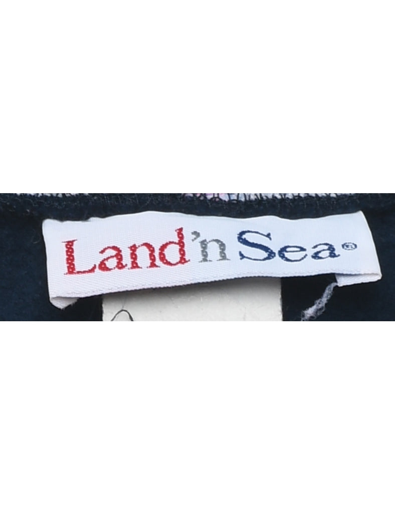 Floral & Cat Print 1990s Sweatshirt - L