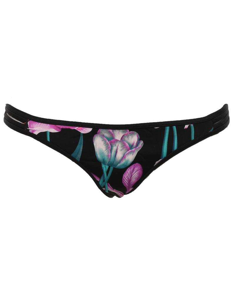 Floral Design Black & Pink Bikini Bottoms - M