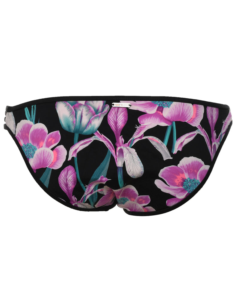 Floral Design Black & Pink Bikini Bottoms - M