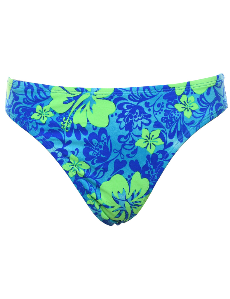 Floral Design Blue & Green Bikini Bottoms - M