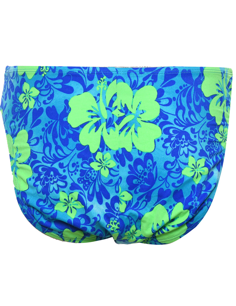 Floral Design Blue & Green Bikini Bottoms - M