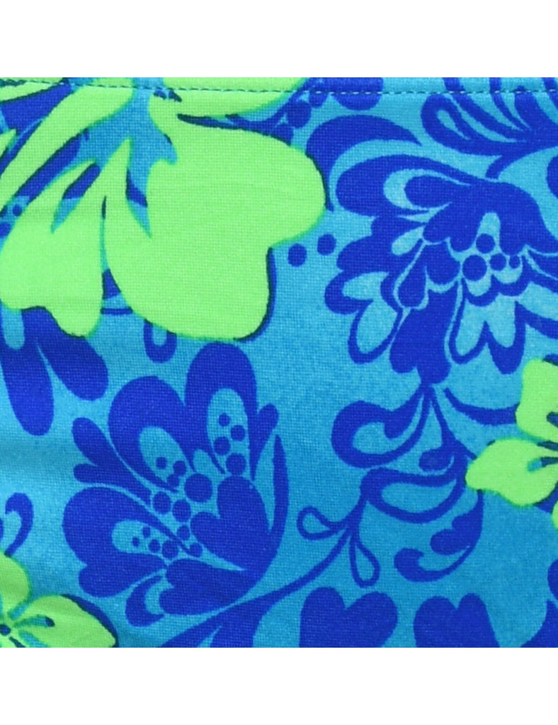Floral Design Blue & Green Bikini Bottoms - M