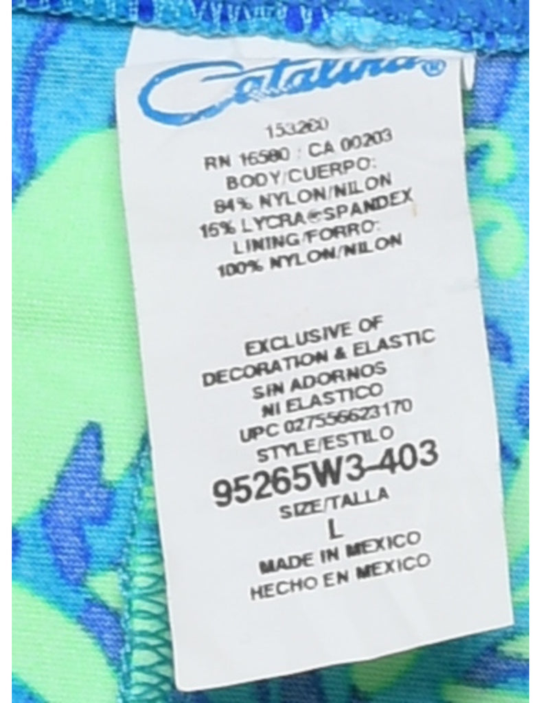 Floral Design Blue & Green Bikini Bottoms - M