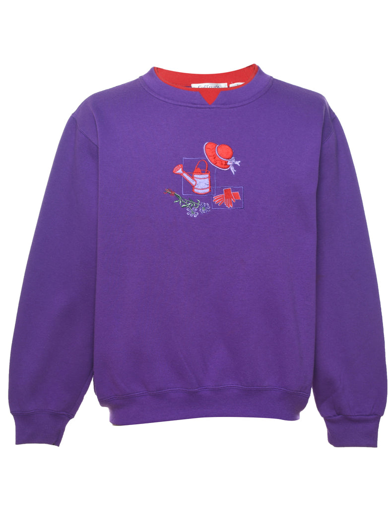 Floral Embroidered 1990s Sweatshirt - L
