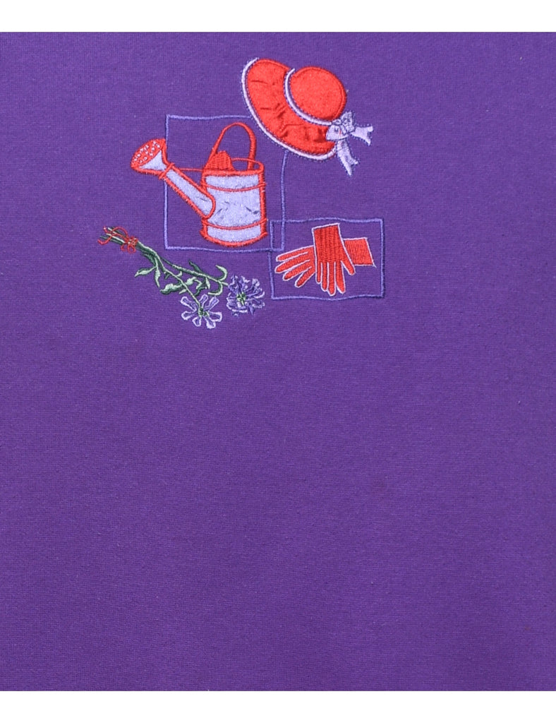 Floral Embroidered 1990s Sweatshirt - L