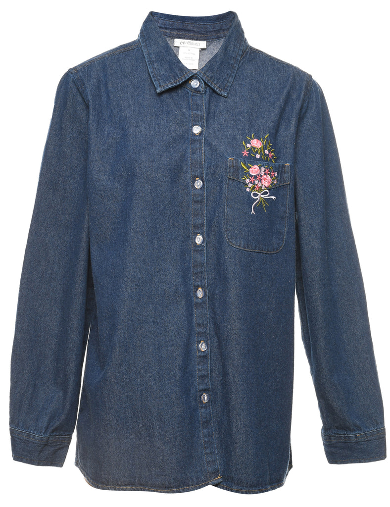 Floral Embroidered Denim Shirt - L