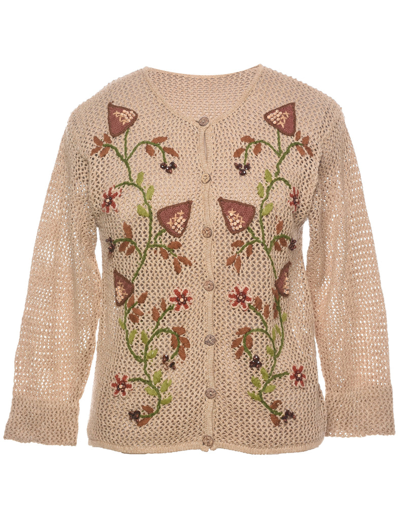 Floral Knit Crochet Cardigan - M