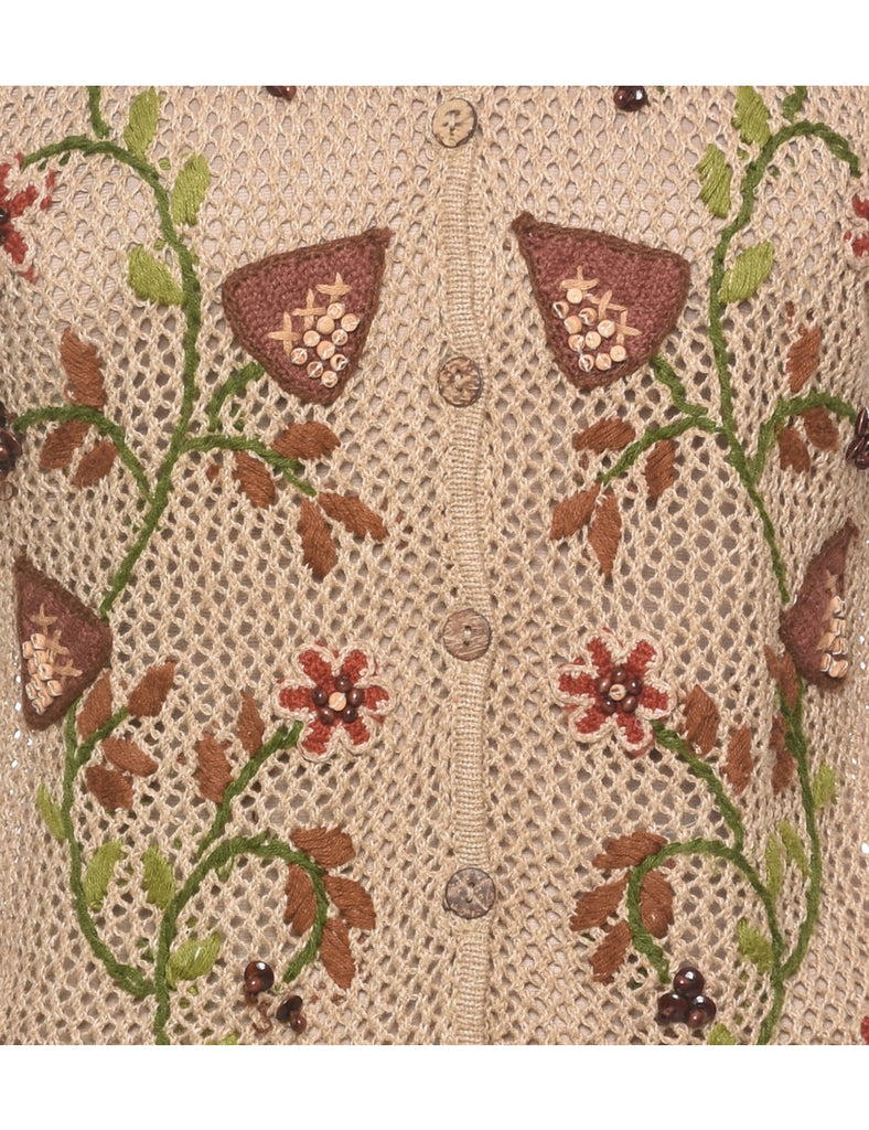 Floral Knit Crochet Cardigan - M