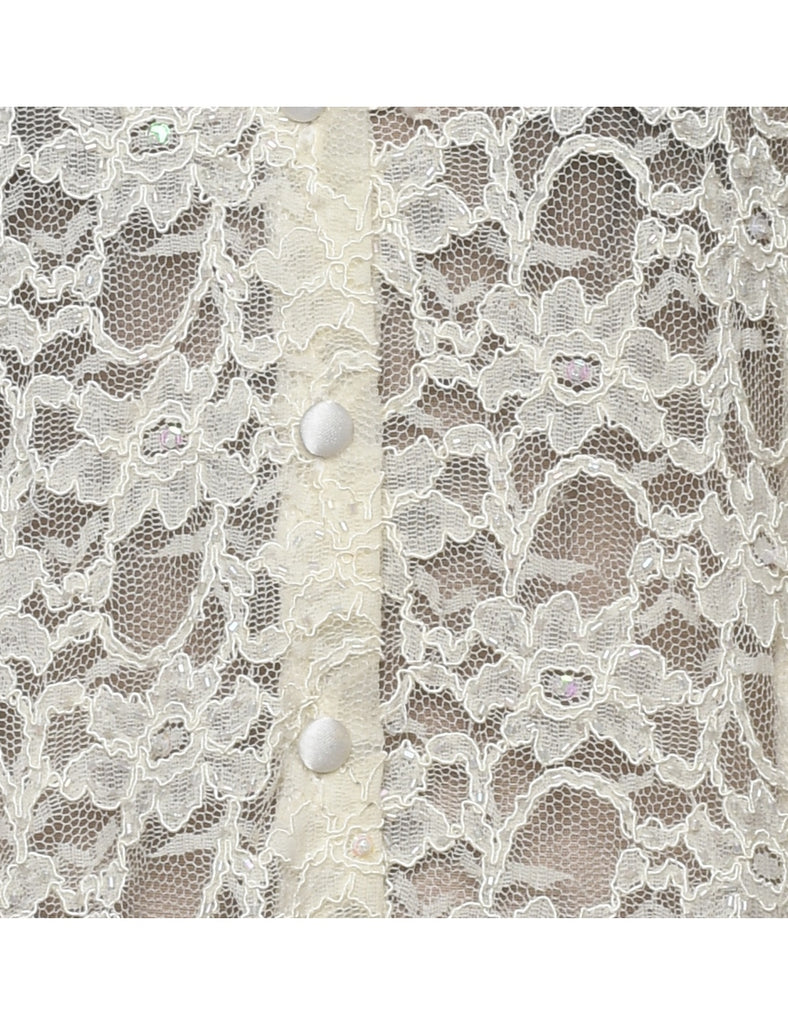 Floral Lace Off-White Evening Blouse - S