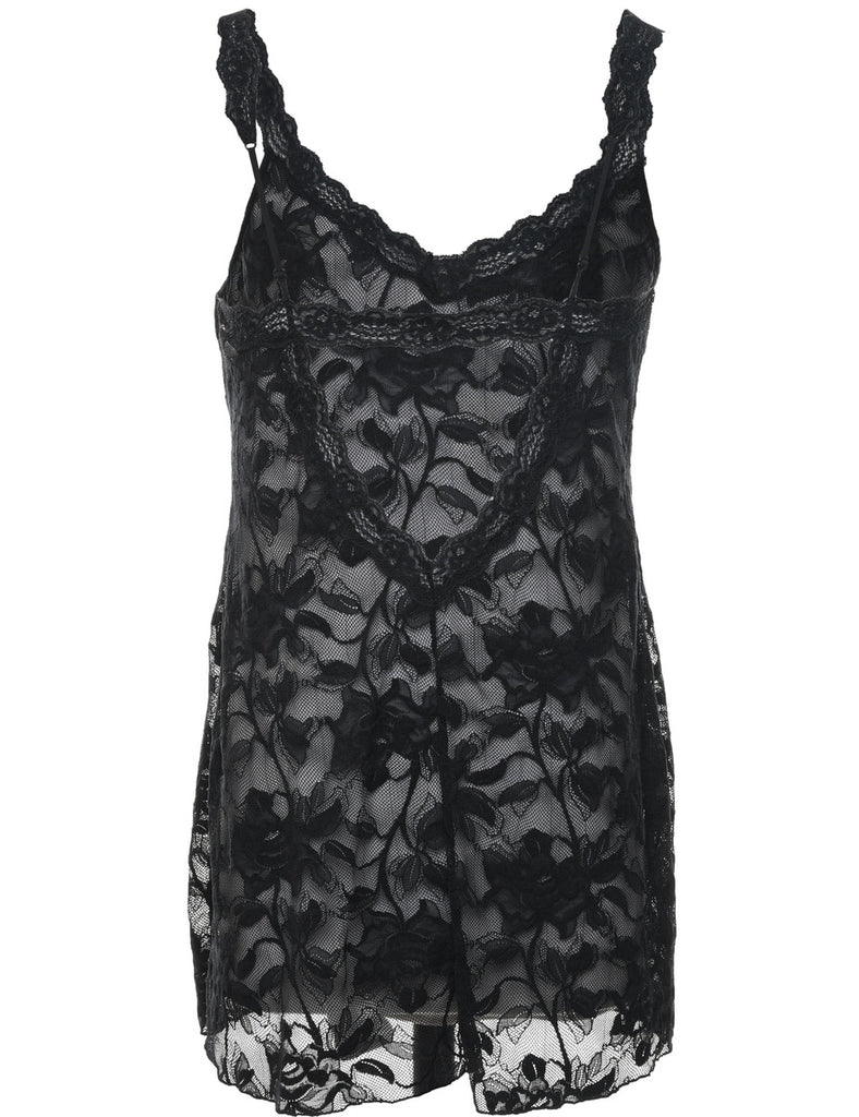 Floral Lace Sheer Slip Dress - L