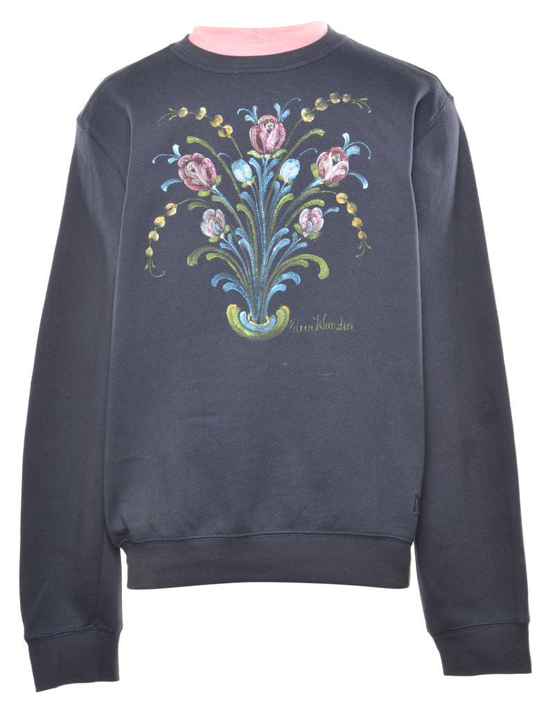 Floral Navy Embroidered Sweatshirt - L