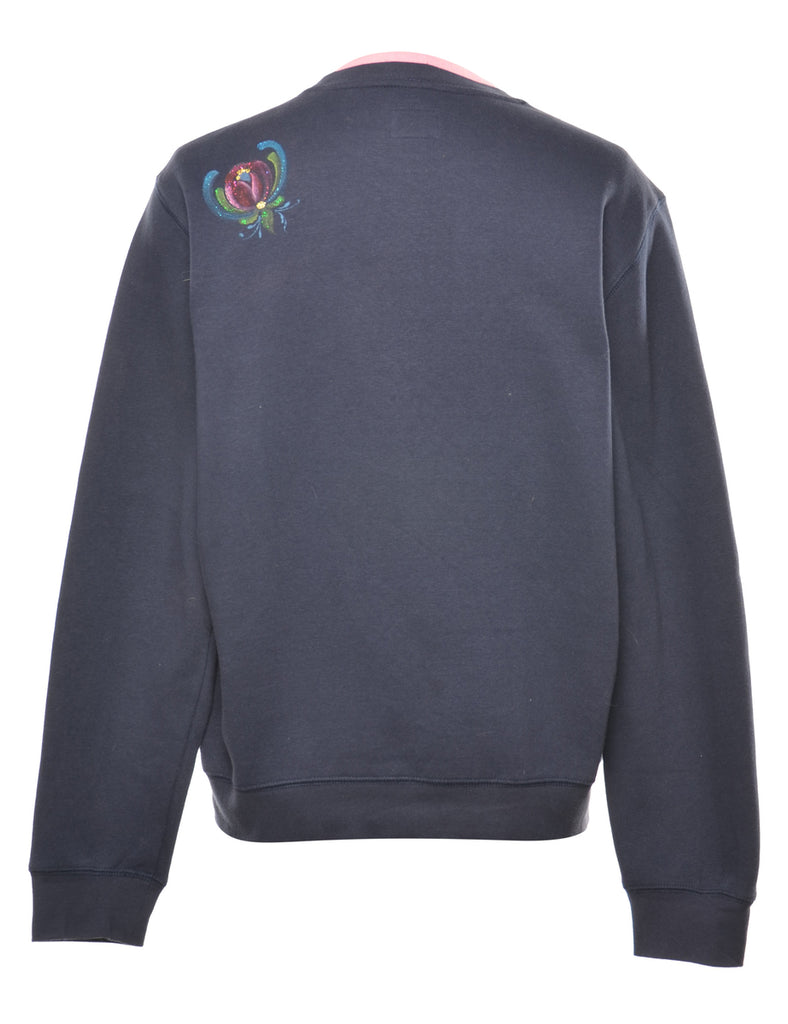 Floral Navy Embroidered Sweatshirt - L