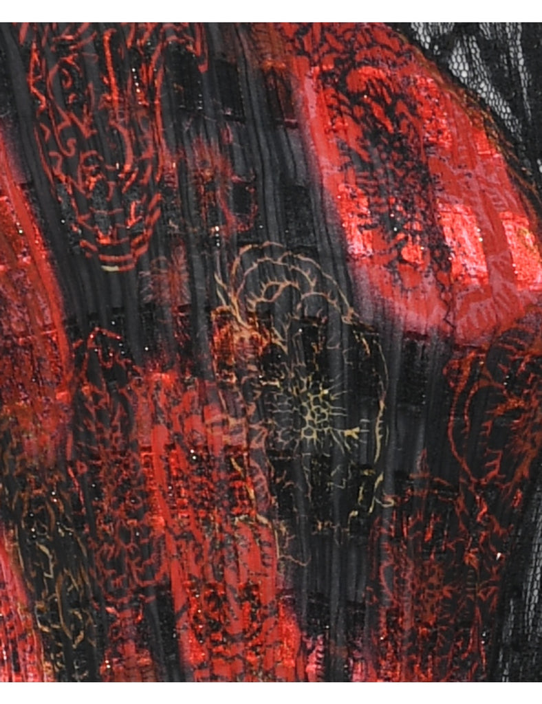 Floral Pattern Black & Red Sparkly Y2K Blouse - L