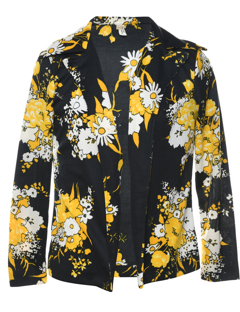 Floral Pattern Black & Yellow 1970s Jacket - M