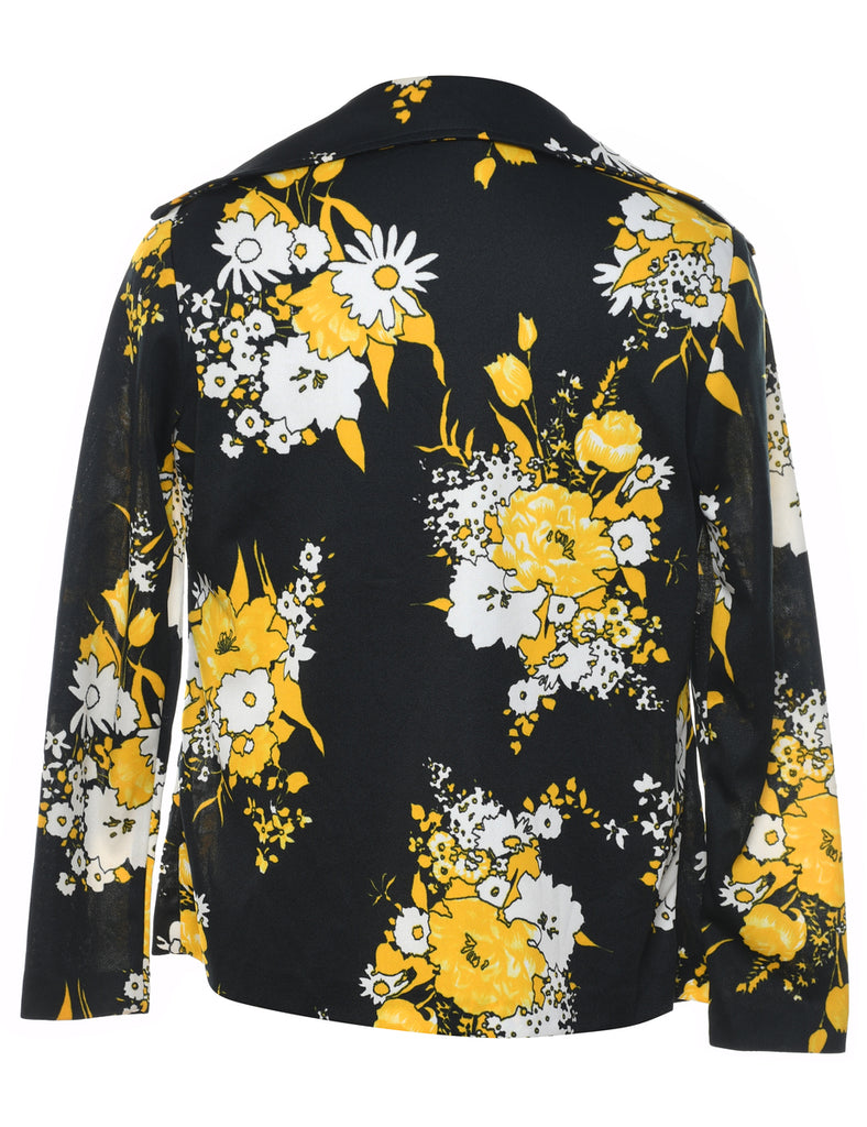 Floral Pattern Black & Yellow 1970s Jacket - M