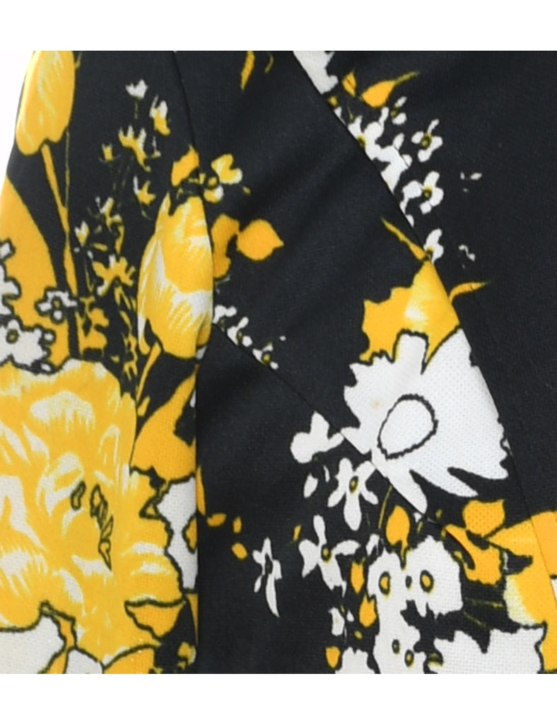 Floral Pattern Black & Yellow 1970s Jacket - M