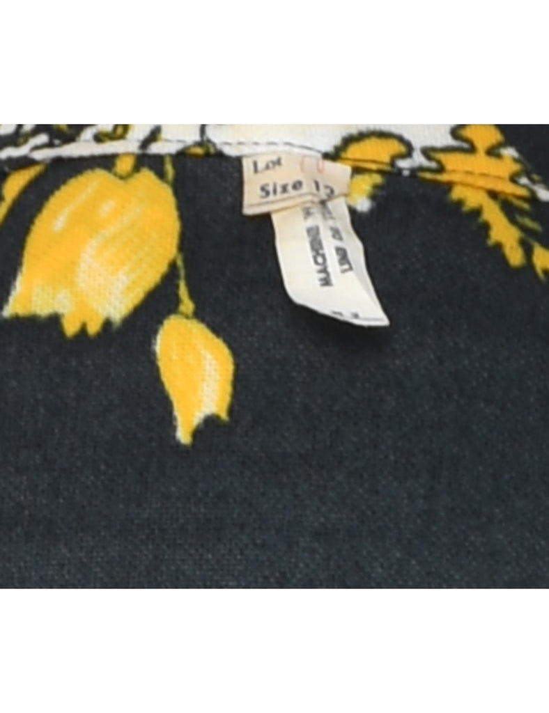 Floral Pattern Black & Yellow 1970s Jacket - M
