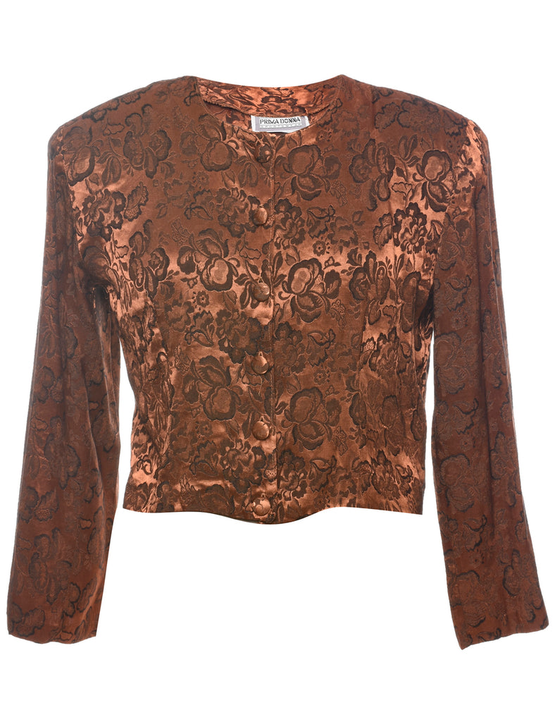 Floral Pattern Copper 1990s Evening Jacket - M