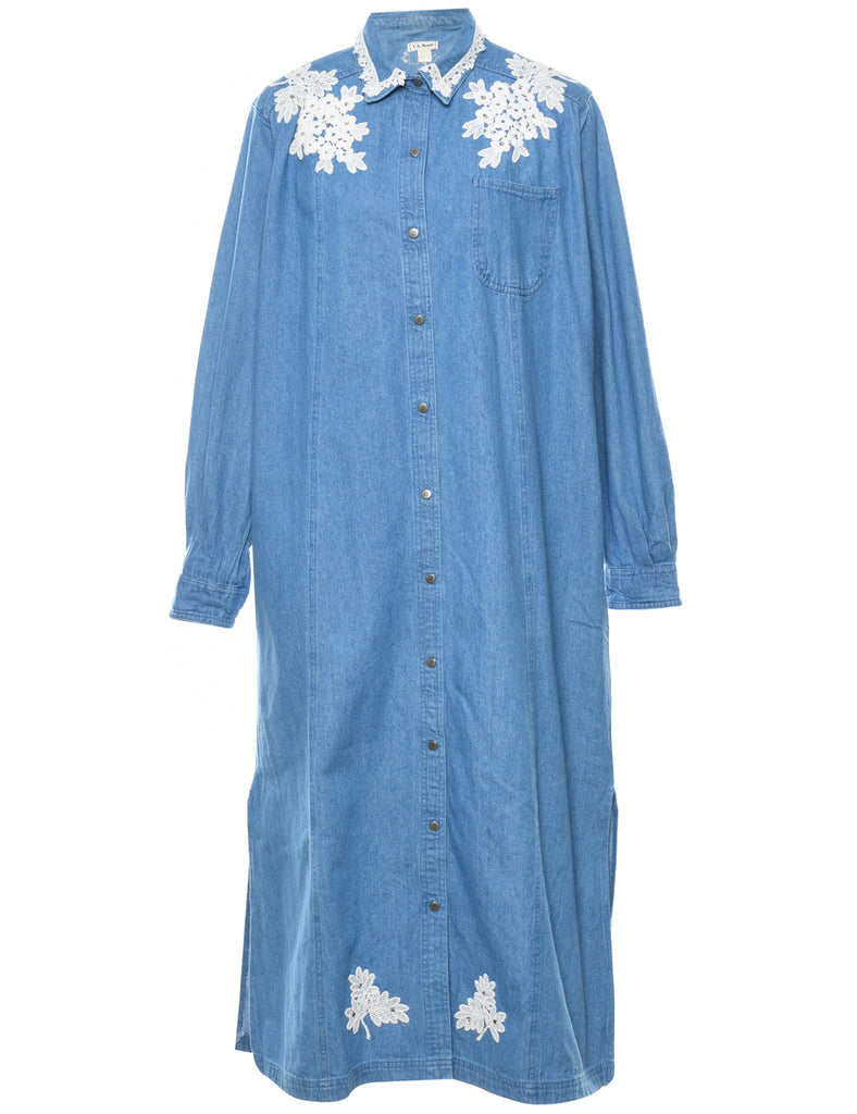 Floral Pattern Denim Dress - XL