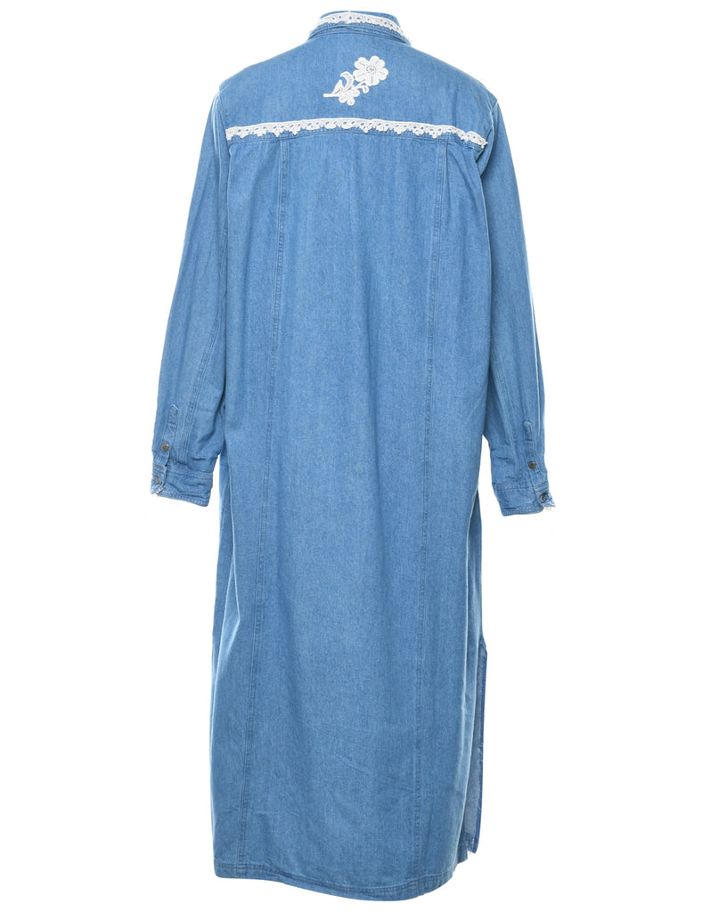 Floral Pattern Denim Dress - XL
