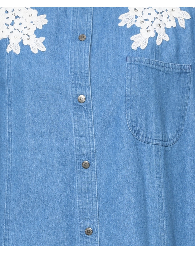 Floral Pattern Denim Dress - XL