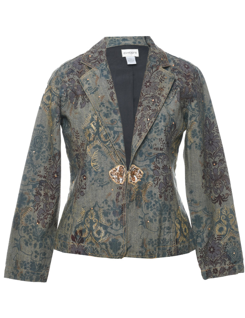 Floral Pattern Denim Jacket - S